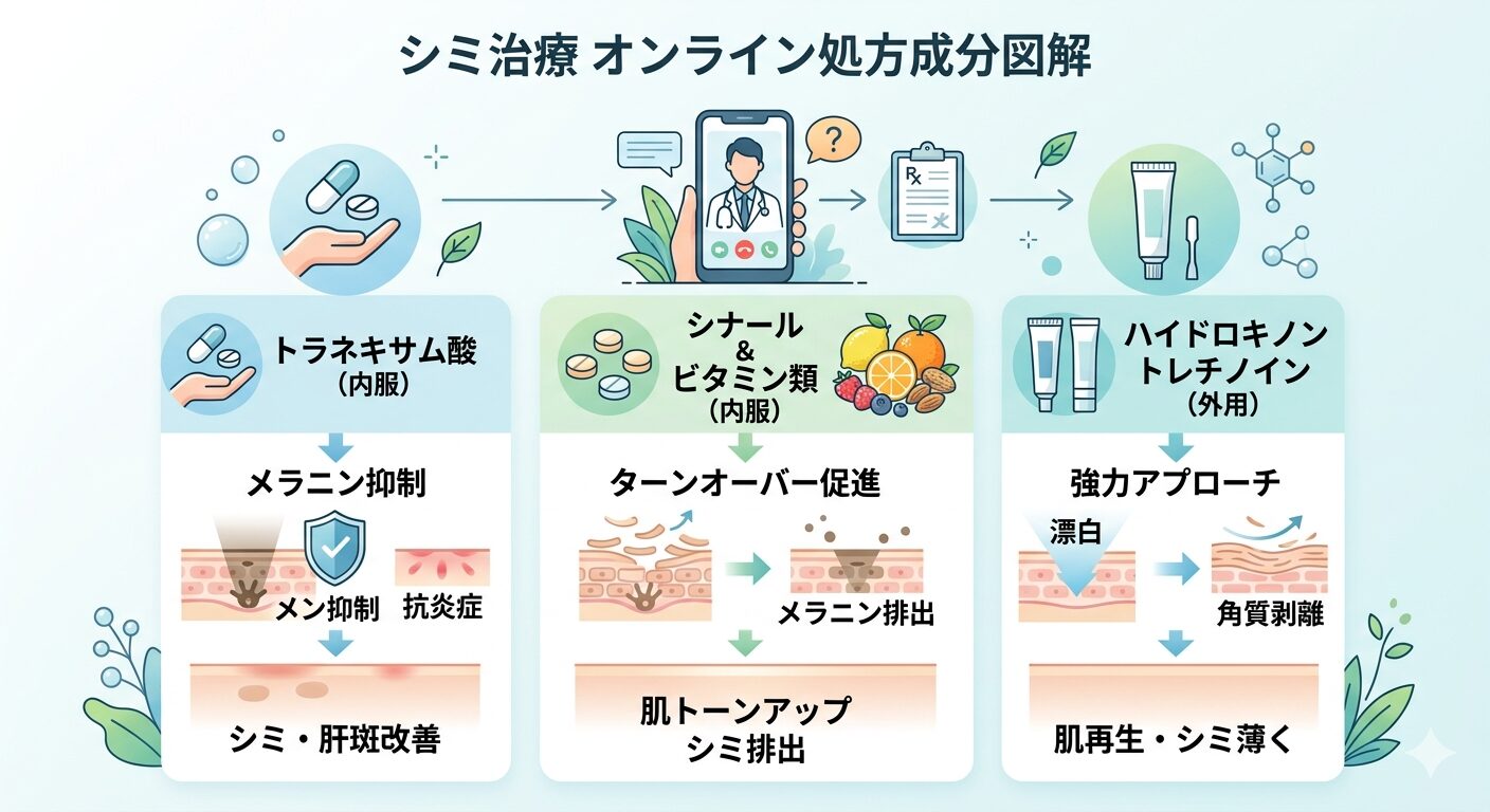 シミ治療のオンライン診療で処方される主な成分