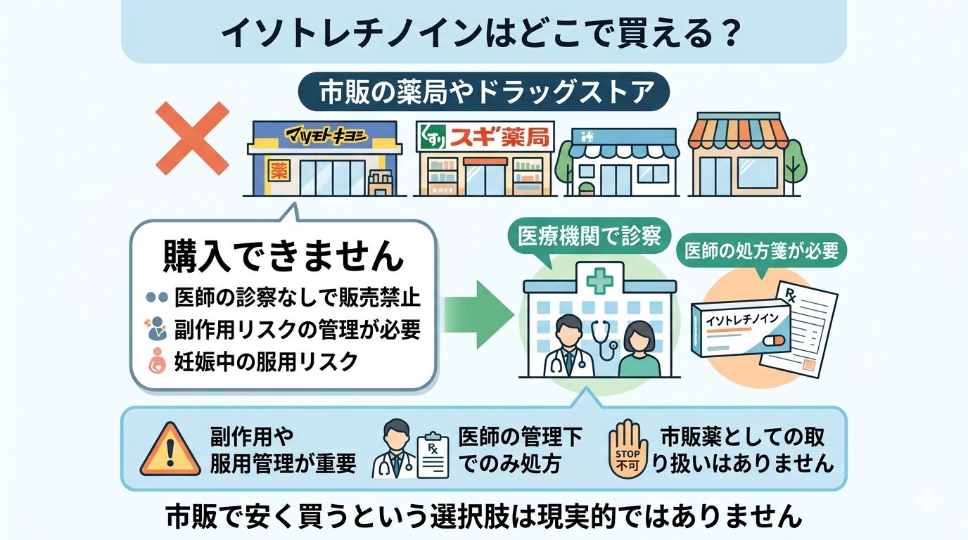 イソトレチノインはどこで買える？市販のマツキヨやドラッグストアを調査した結果！