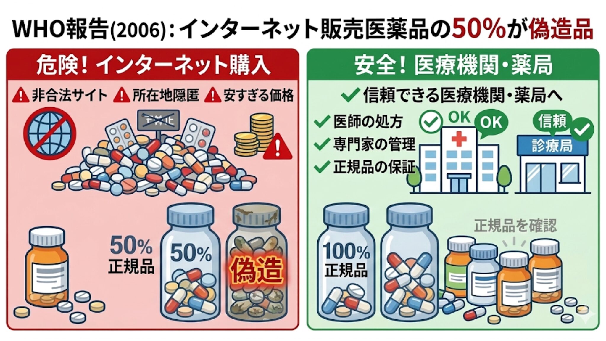 インターネット販売の医薬品のうち50%が偽物だった