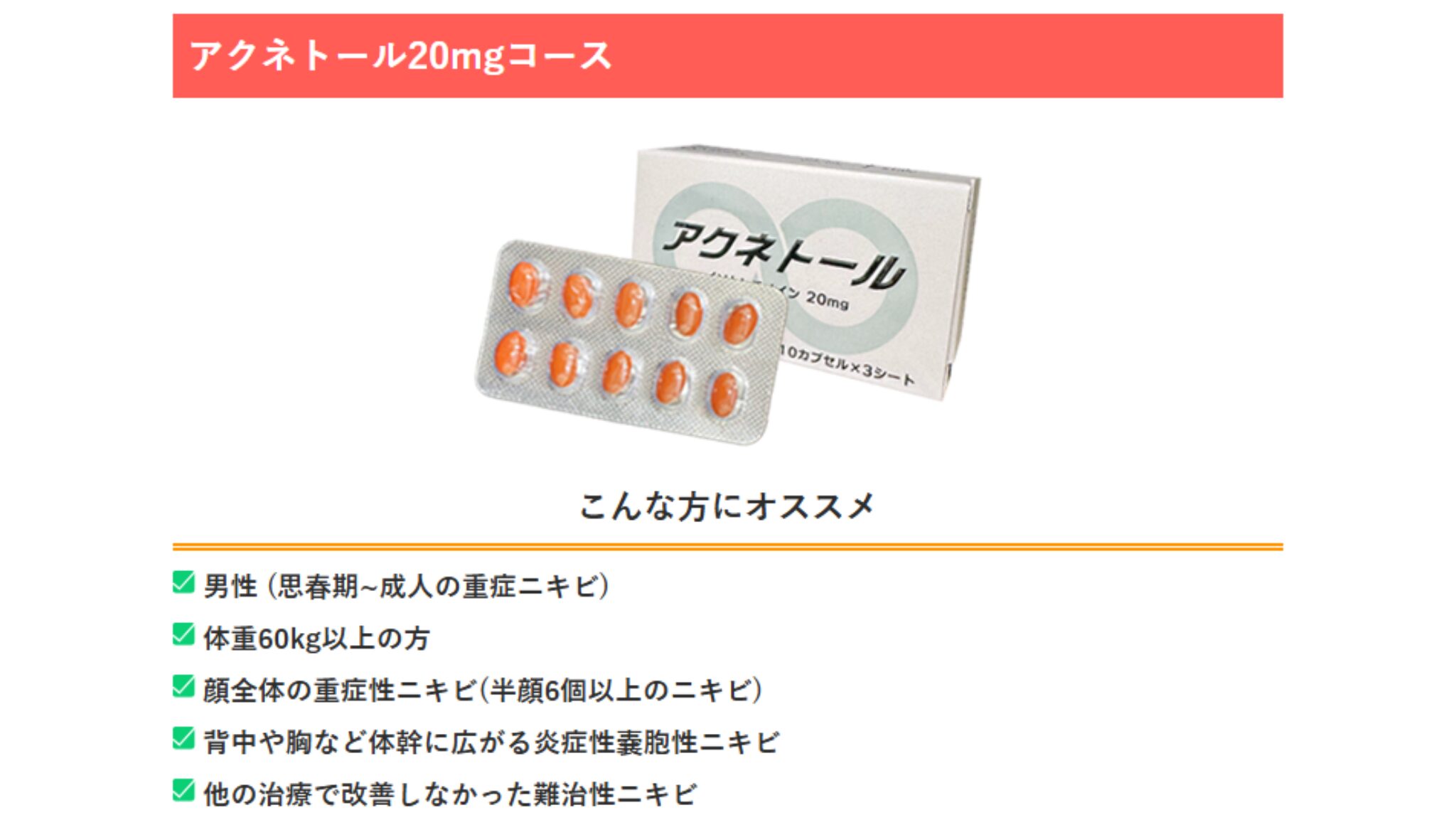 イソトレチノイン20mgの料金プラン