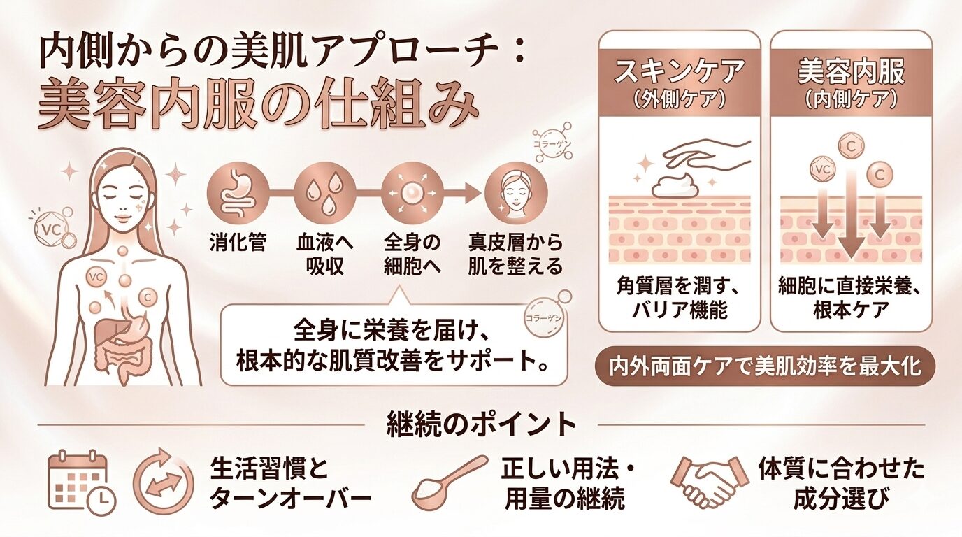 美容内服の効果とは？内側から肌を整える仕組みを解説します！