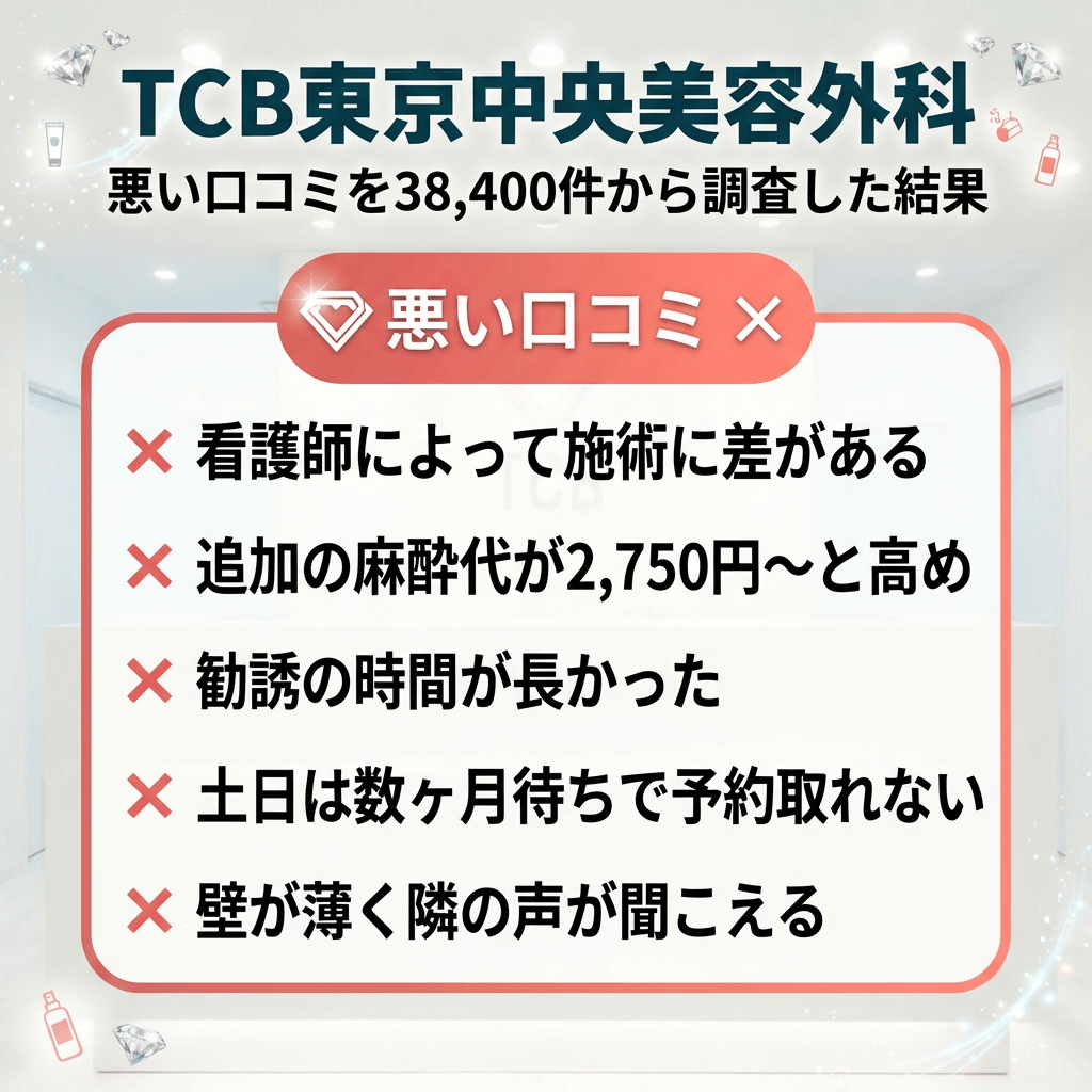 TCBの悪い口コミを38,400件から調査した結果「勧誘が強い」「待ち時間あり」
