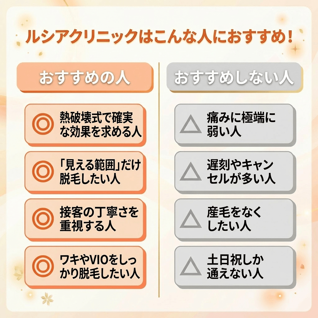 ルシアクリニックの脱毛効果は？おすすめする人・おすすめしない人