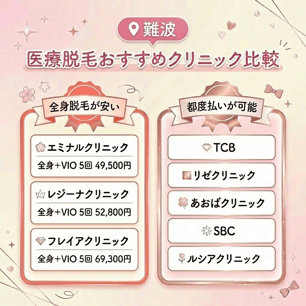 【厳選】難波エリアで安い医療脱毛クリニック9選比較一覧表｜2026年3月最新版