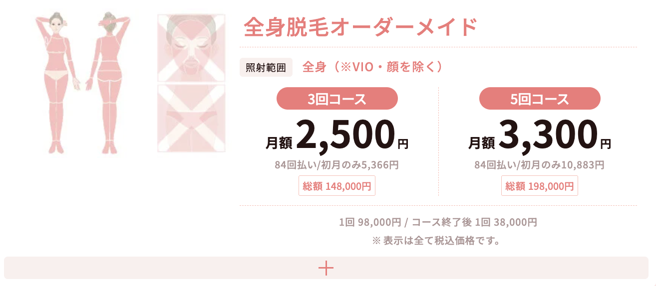 TCB全身脱毛オーダメイドVIO顔なし