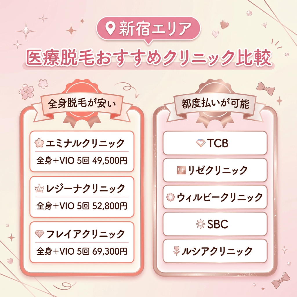 新宿エリアの医療脱毛クリニック 