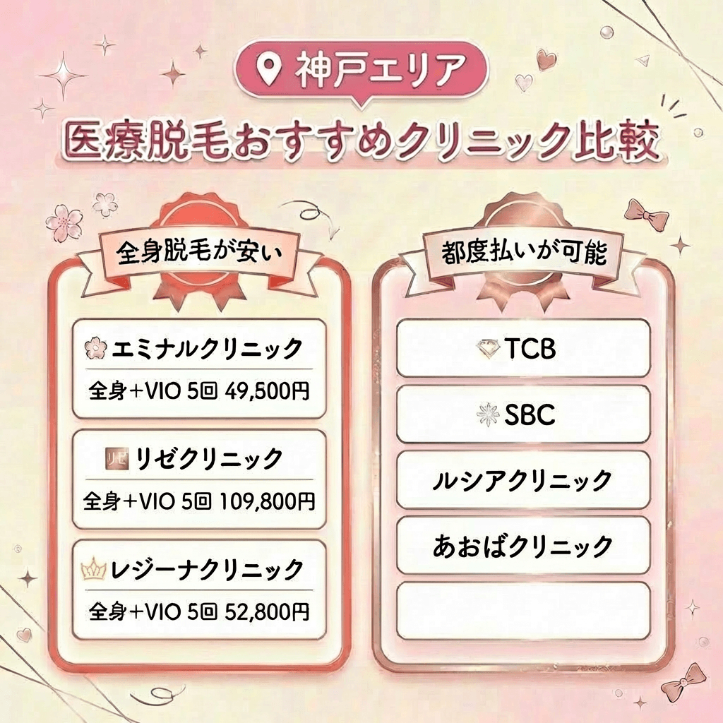 【厳選】神戸エリアで安い医療脱毛クリニック7選比較一覧表|2026年3月最新版