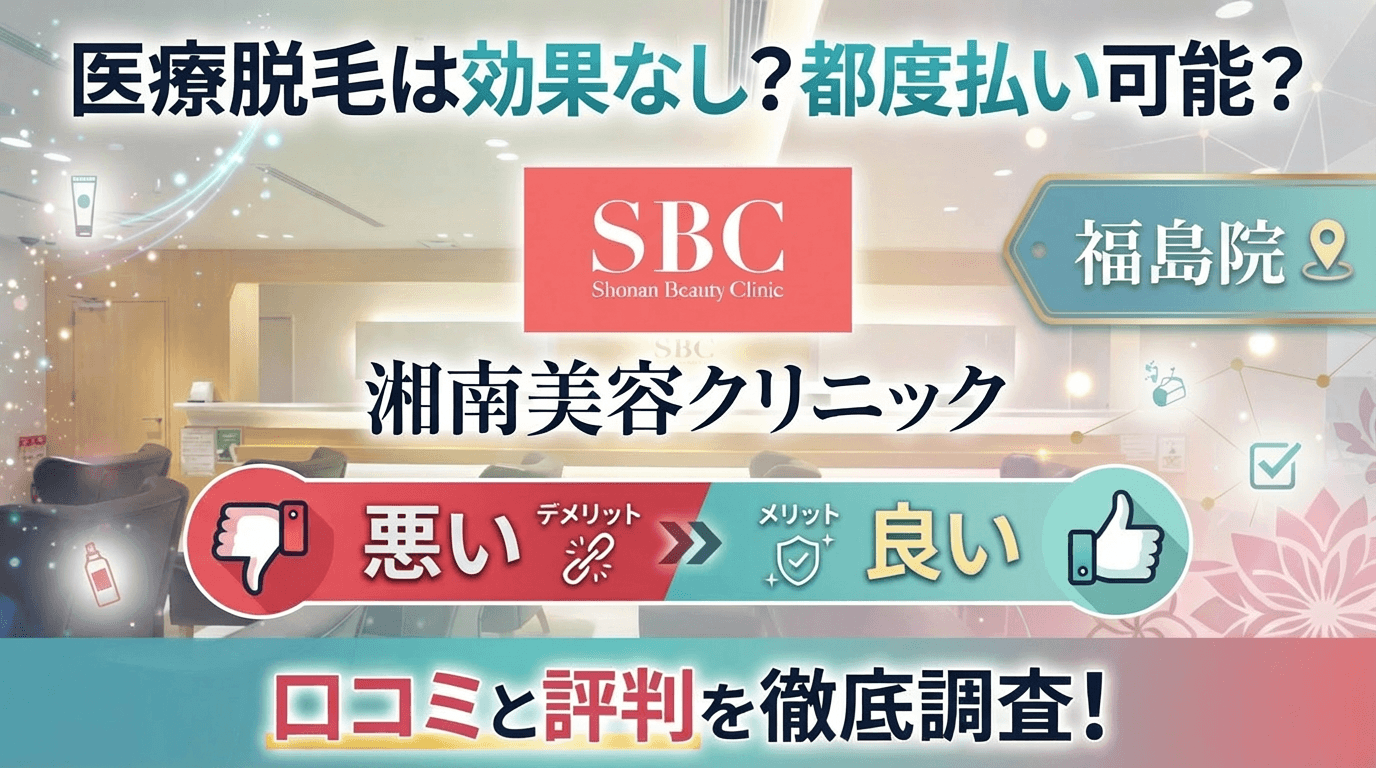 【医療脱毛は効果なし？】SBC湘南美容クリニック福島院の悪い＆良い口コミを実際の通った人のレビューから徹底調査した結果！