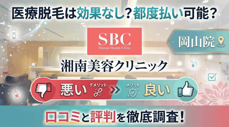 【医療脱毛は効果なし？】SBC湘南美容クリニック岡山院の悪い＆良い口コミを実際の通った人のレビューから徹底調査した結果！