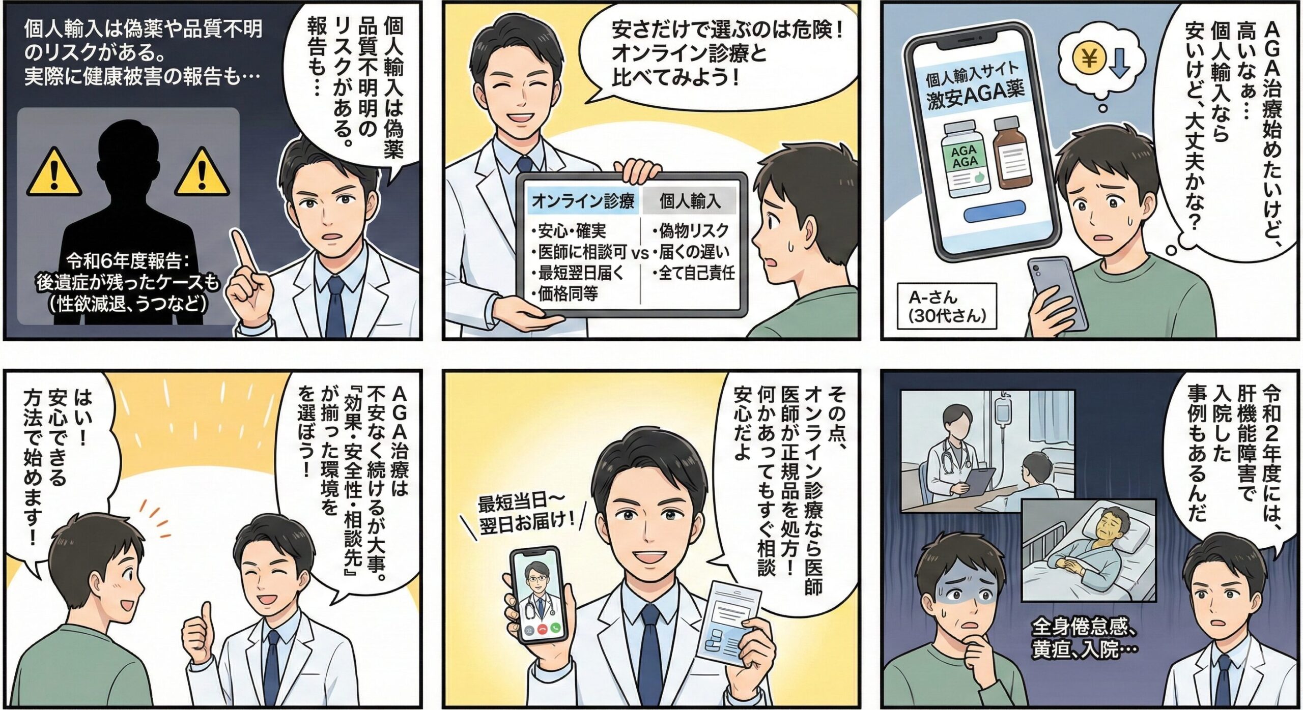 【オンライン診療vs個人輸入】フィナステリドの通販比較まとめの四コマ漫画